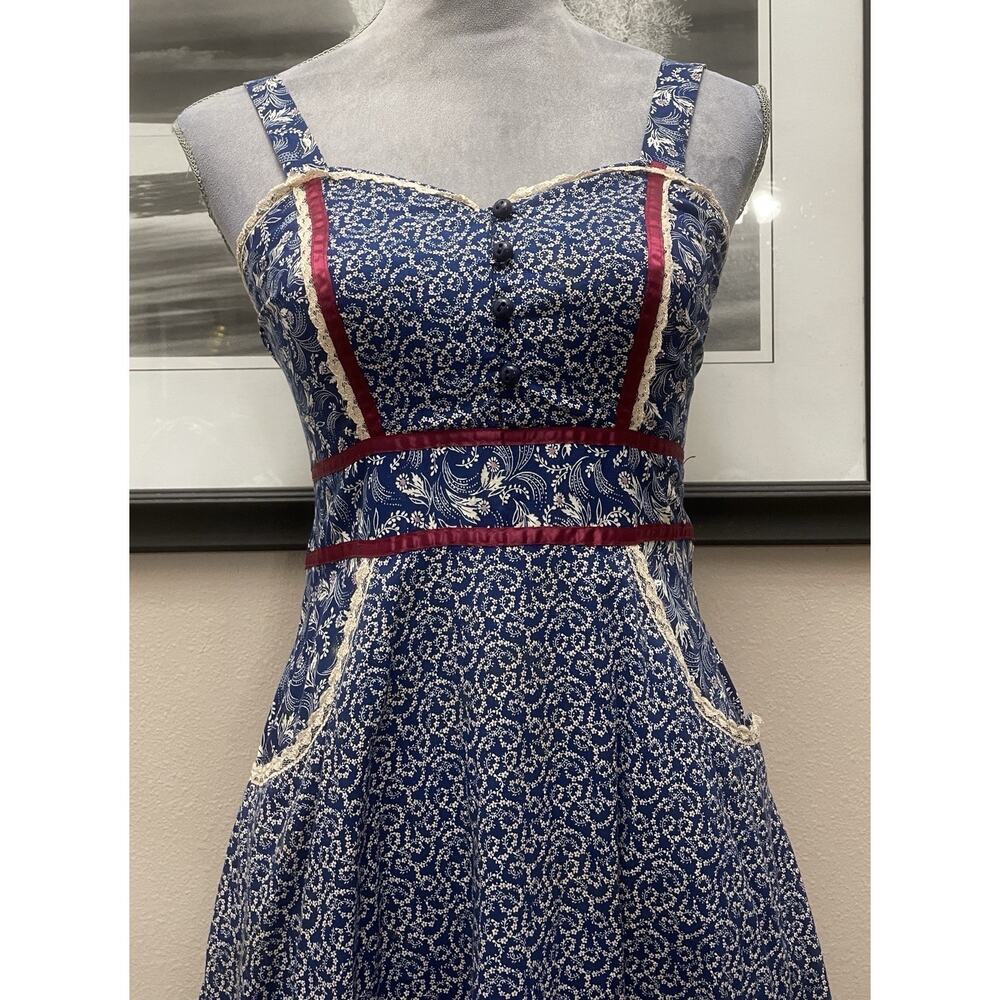 Gunne Sax by Jessica McClintock prairie midi dress blue and white calico MINT - Picture 3 of 16